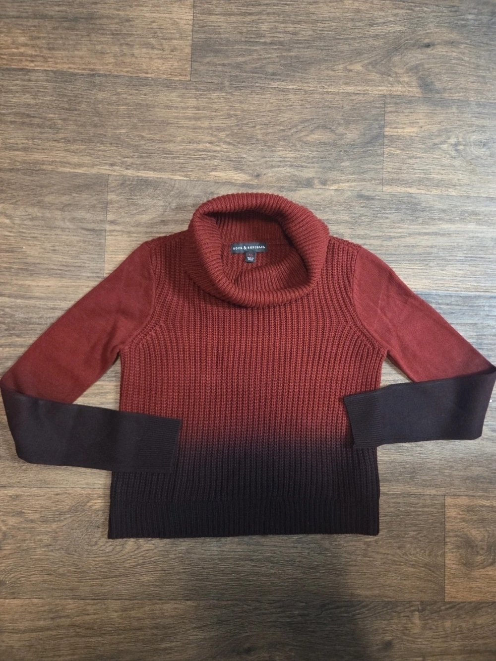 Rock & Republic Red to Brown Ombre Cowl Neck Sweater